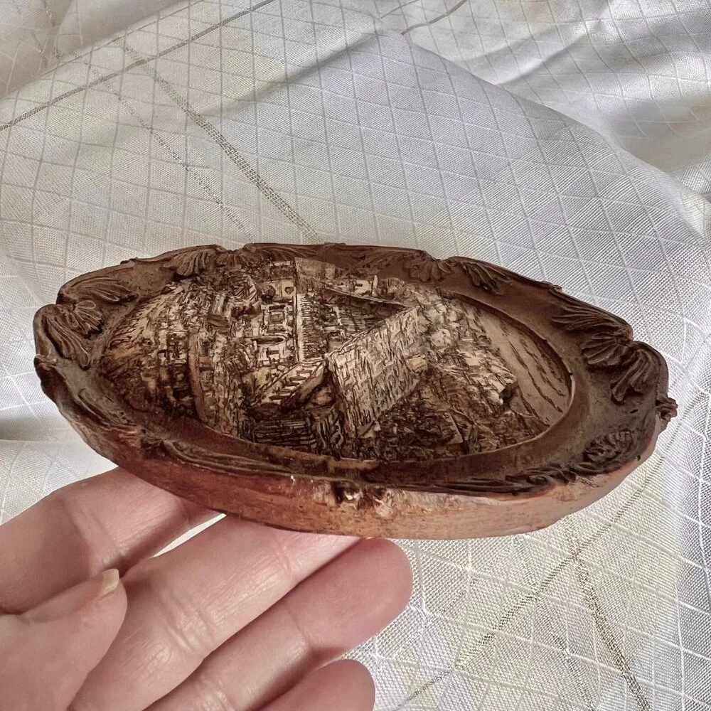 Vintage Austrian 3D Plate Decor, Faux Wood Carved Resin Pottery, Wall Decor